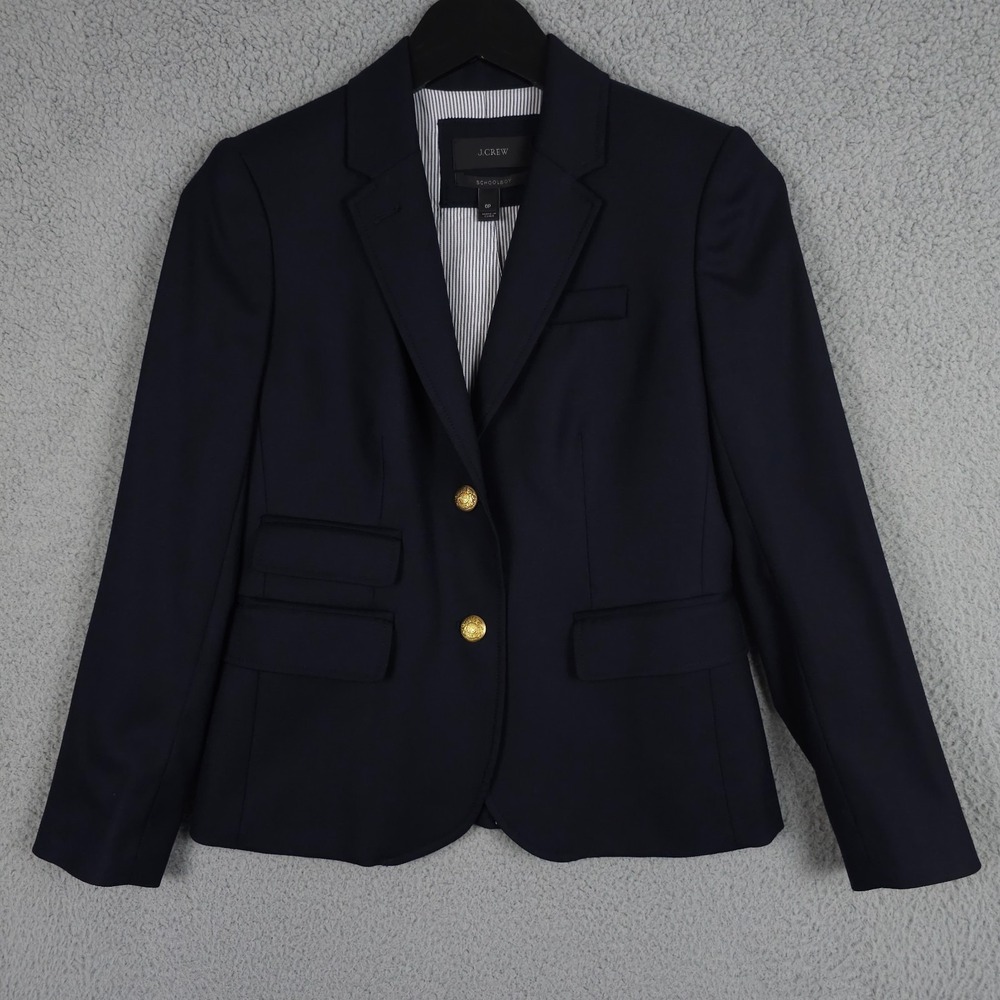 J Crew Blazer Womens 0P Navy Blue Schoolboy Wool Career Office Preppy Coat NEW